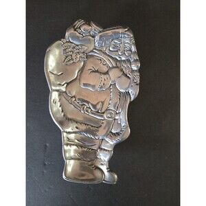 Vintage Silvertone Metal Santa Claus Candy Dish Spoon Rest Solid